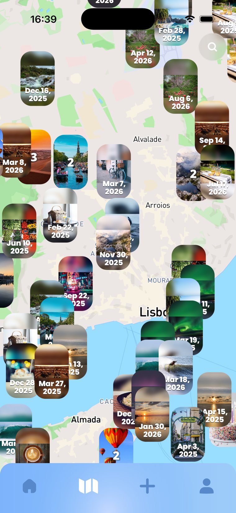Photos pinned on the Life Tabs world map