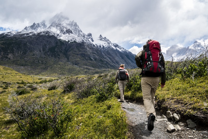Hiking through mountains